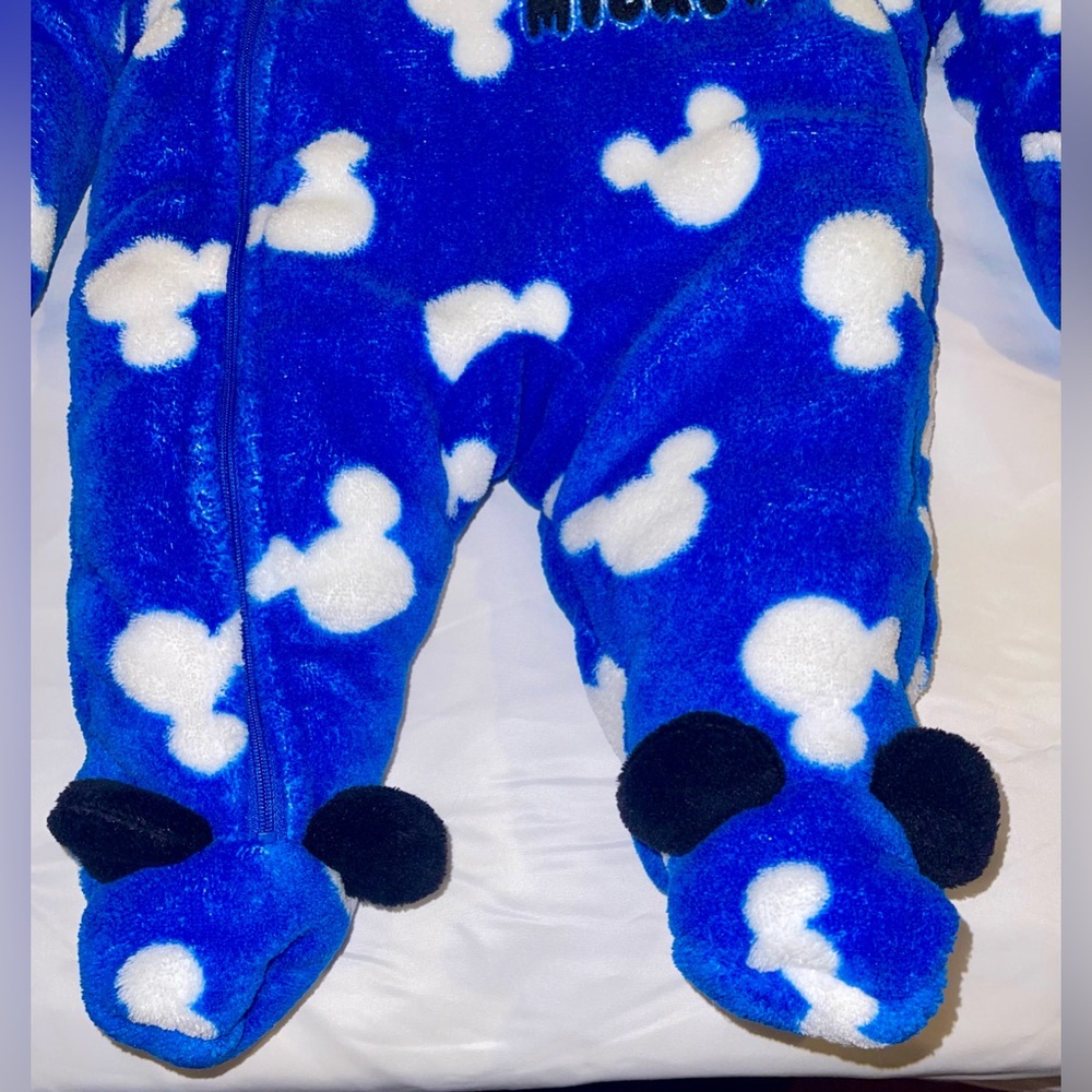 Disney Baby 3 month one piece snow suit hooded footed Mickey Mouse blue - Picture 3 of 10